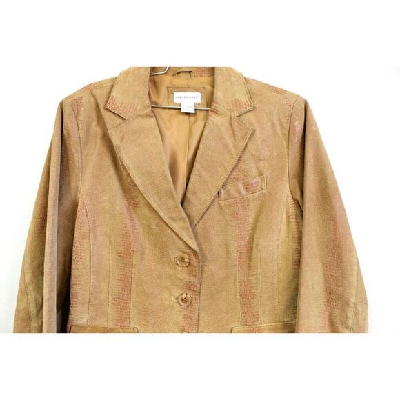 Women's L Kim Rogers Tan Suede Leather Jacket Snake Skin Blazer Coat Street - Picture 2 of 7